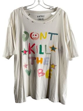 Vintage Canvas Cream ‘Don't Kill the Vibe' Multicolor Graphic Tee $52
